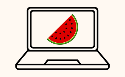 illustration of an open laptop with a watermelon shown on the screen