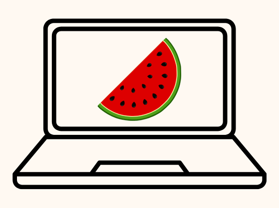 illustration of an open laptop with a watermelon shown on the screen